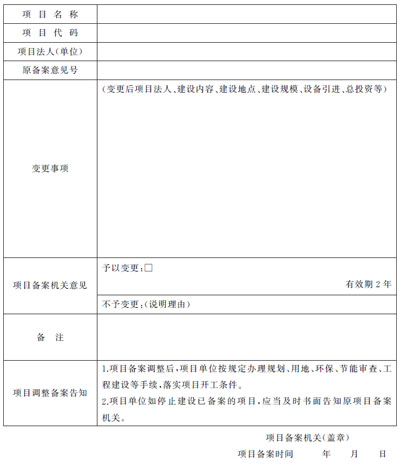 上海市企業(yè)投資項(xiàng)目備案變更意見